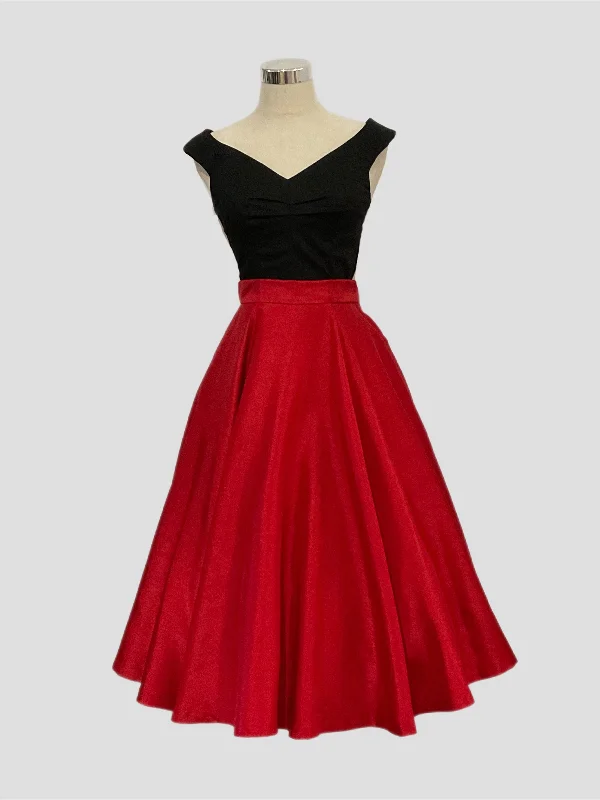 Bold skirts with metallic shimmer finish -Grace Kelly Vintage 1950’s Style Skirt  Red Shantung