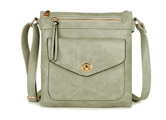 Handle bags with spacious pockets for travel -LARGE LIGHT GREY TURN LOCK MULTI COMPARTMENT CROSS BODY SHOULDER BAG WITH LONG STRAP