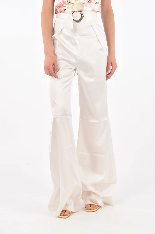 Tight trousers for women with cropped style and chic, modern finish -Philipp Plein Silk JEWEL Palazzo Pants