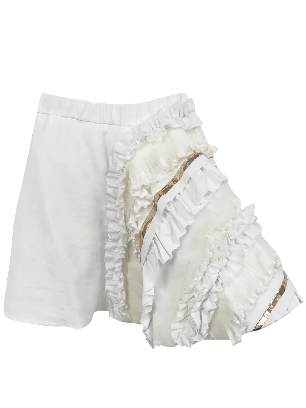 Soft linen skirts for gentle warm wear -Tia White Ruffle Skirt