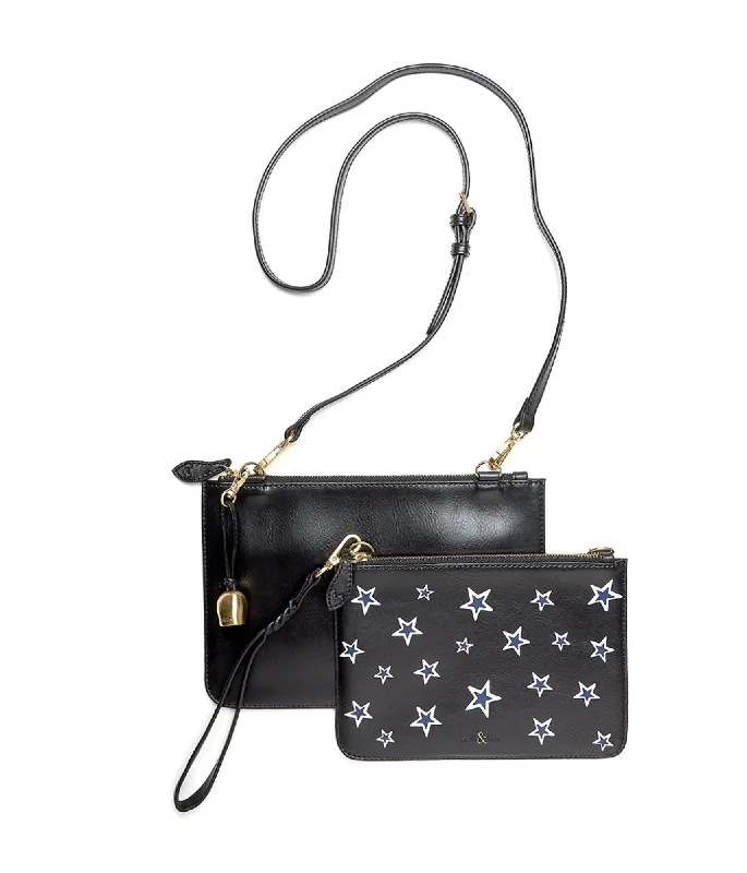 Handle bags with tropical prints for summer -KATI Double Cross Body Bag - Black Star Print