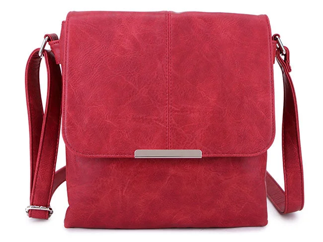 Handle bags with neutral leather for elegance -LARGE MULTI POCKET CROSS BODY MESSENGER BAG - RED