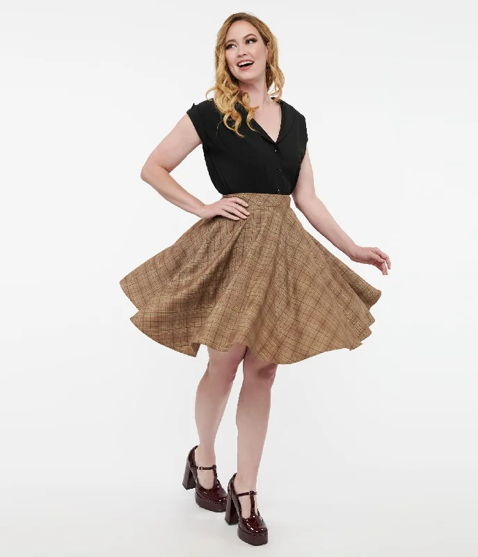 Trendy skirts with bold plaid patterns -Smak Parlour 1960s Brown & Green Plaid Scene Flare Skirt