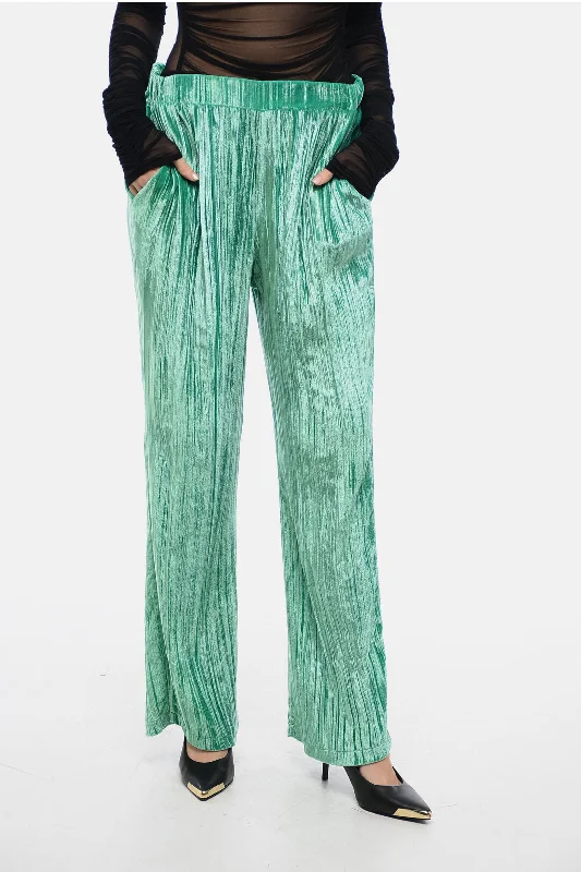 Designer skinny tight trousers for women with tailored fit and luxury finish -Sleep no More Curly Velvet Wide-Leg Pants