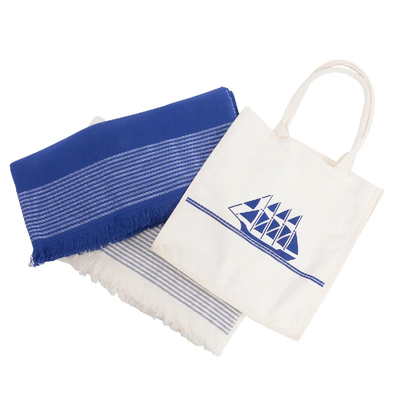 Handle bags with multi-color weaves for vibrancy -Chanel White & Blue Cotton Canvas Joaillerie VIP Towel Set