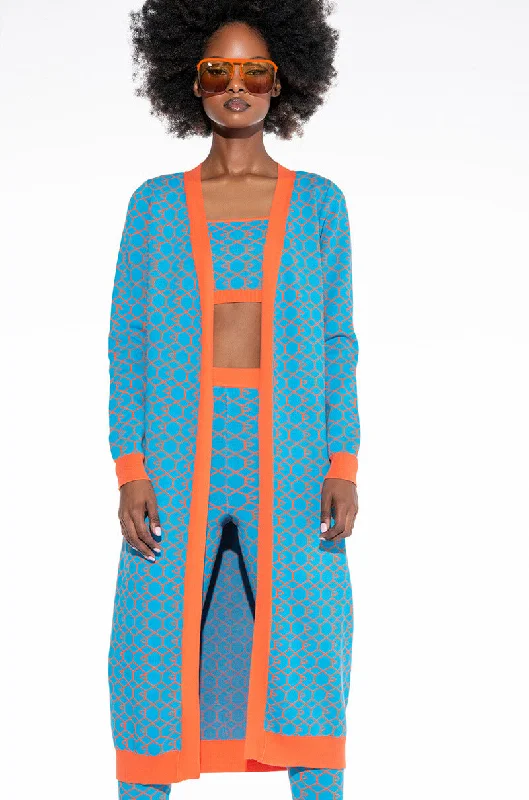 Garden - party cardigan for a charming look -EVERYDAY MAXI KNIT CARDIGAN BLUE MULTI