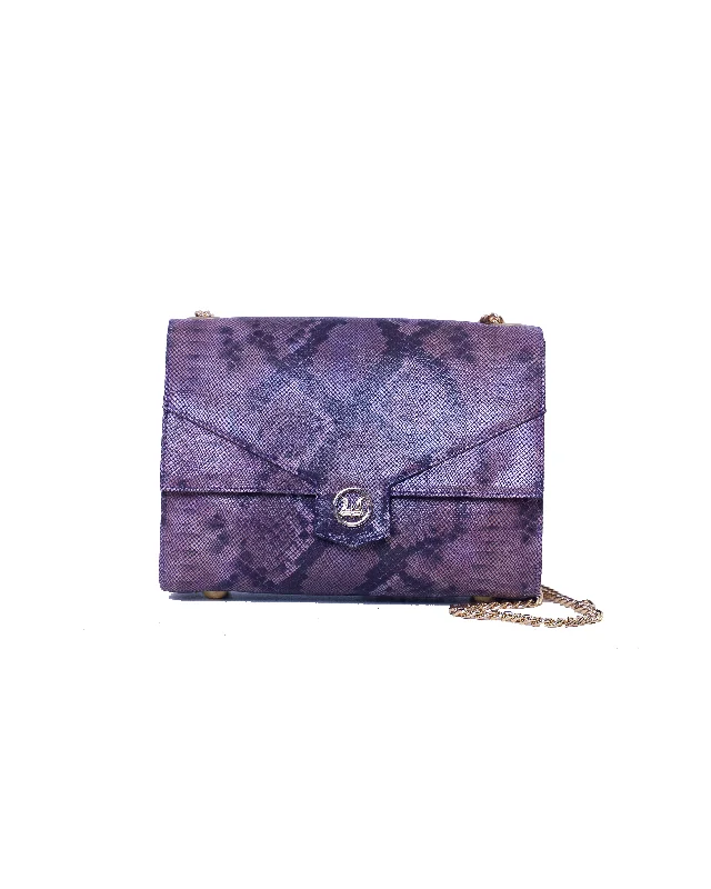 Handle bags with soft linings for protection -Mumbai Mini: Purple Snake Print