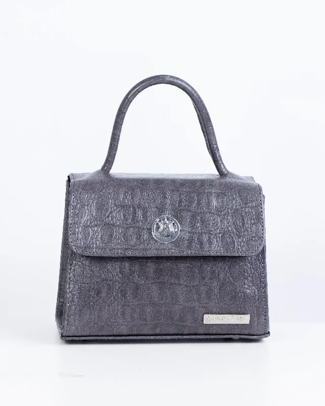 Handle bags with bold checks for trend -Tokyo Micro: Limited Edition Silver Crocodile Print