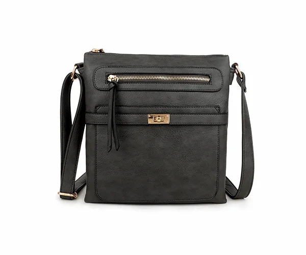 Handle bags with modern cutouts for style -DARK GREY MULTI COMPARTMENT CROSS BODY SHOULDER BAG