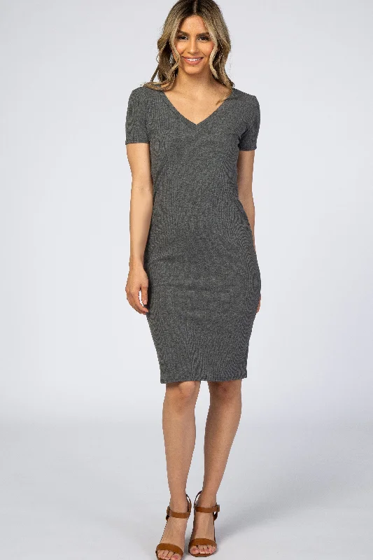 Wrap Dresses for Adjustable -Charcoal Grey Ribbed Dress