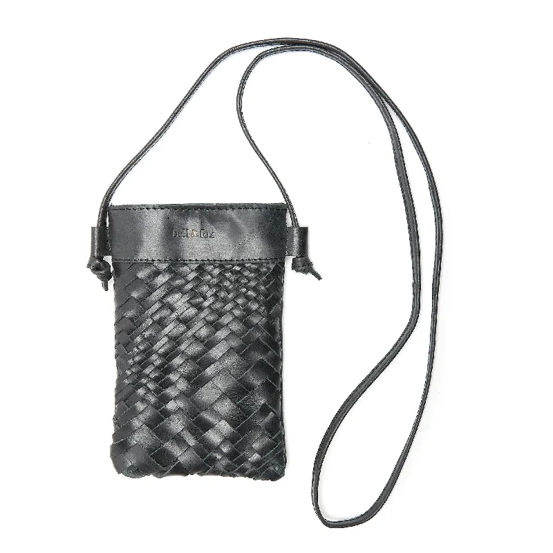 Insulated handle bags for keeping food fresh -KASI Mini Hand Woven Crossbody Bag in Black Leather