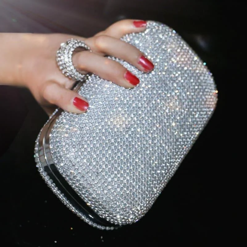 Handle bags with structured shapes for class -Diamond-Studded  Evening Clutch Bag