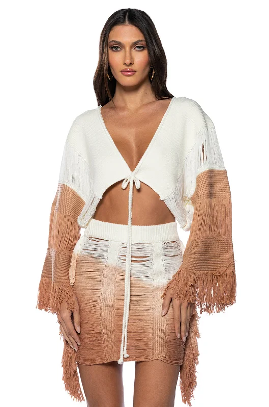 Open - front cardigan for a relaxed look -NEED A FLIGHT FRINGE CROP CARDIGAN