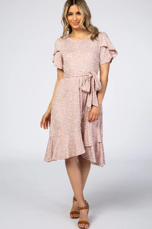 Sheath Dresses for Sophisticated -Mauve Polka Dot Ruffle Dress