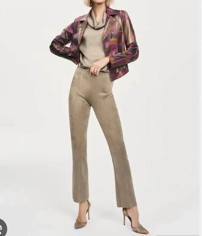 High-waisted tight trousers for women with pleated front and polished design -Beige Flared Pants In Java