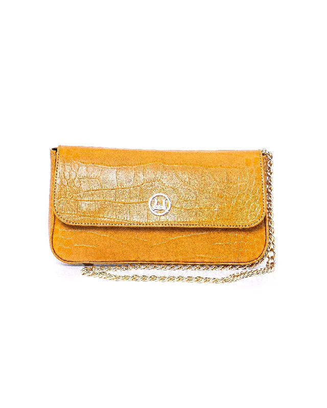 Handle bags with sturdy canvas for longevity -Bamako Mini: Canary Yellow Crocodile Print