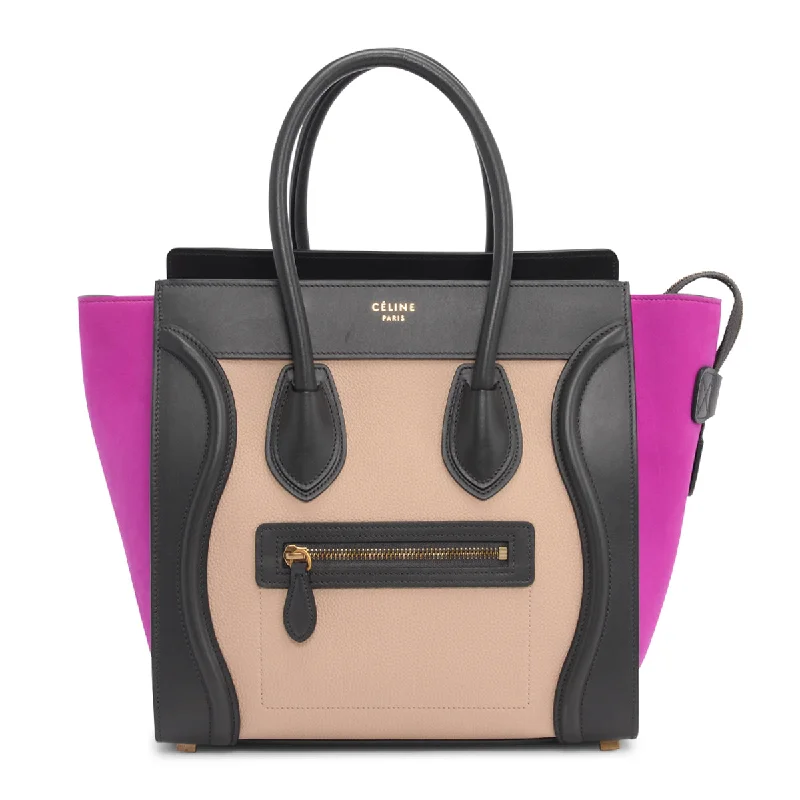 Handle bags with structured shapes for class -Celine Tri-Colour Micro Luggage Tote