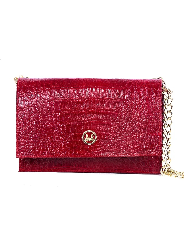 Handle bags with laptop sleeves for work -Dakar: Blood Red Crocodile Print