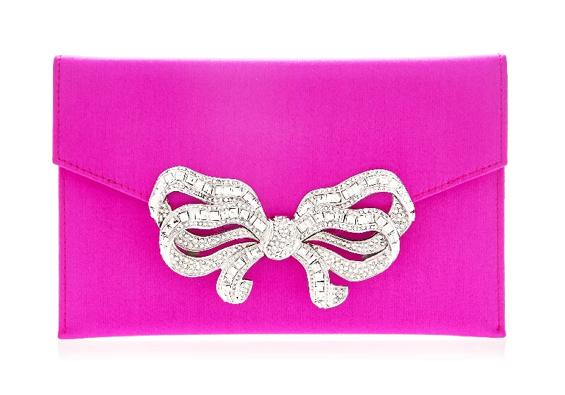 Handle bags with modern logos for branding -Satin Bow Envelope Fuchsia