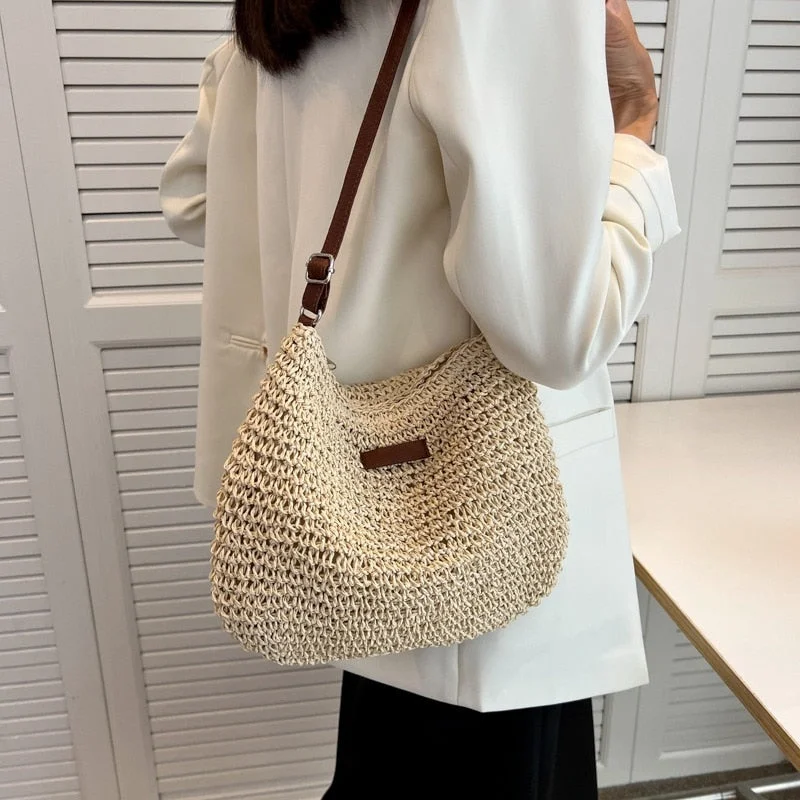 Waterproof handle bags ideal for rainy weather -Casual Summer Shoulder Straw Bag