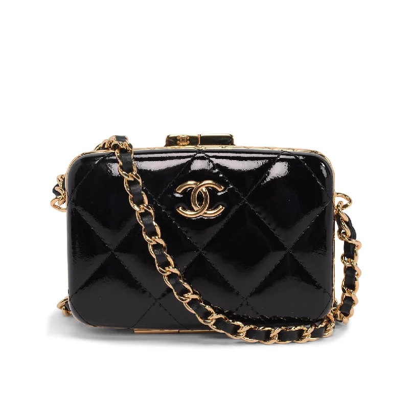 Handle bags with quilted leather for luxury -Chanel Black Glazed Goatskin Mini Box with Chain