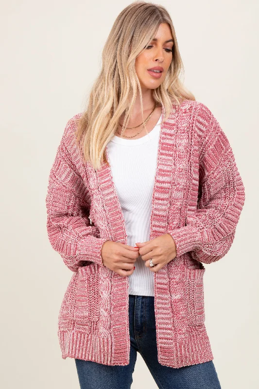 Indoor - gathering cardigan for a comfortable choice -Brick Two Toned Oversized Cable Knit Cardigan