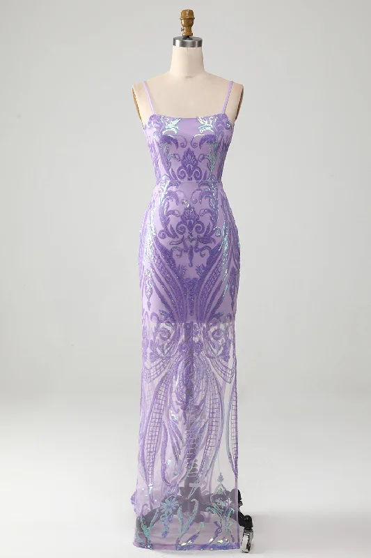 Maxi Dresses for Elegant Style -Light Purple Backless Prom Dress with Sequins