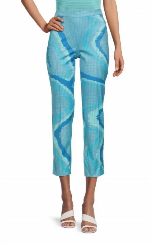 Beach Dresses for Coastal -Franca Wave Print Ankle Dress Pant In Turquoise Multi