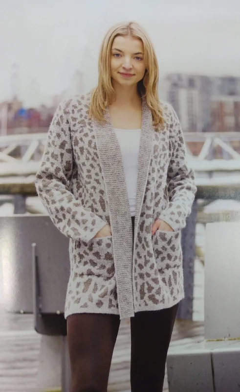 Lace - trimmed cardigan for a romantic look -Papa Fashions long cardigan animal print