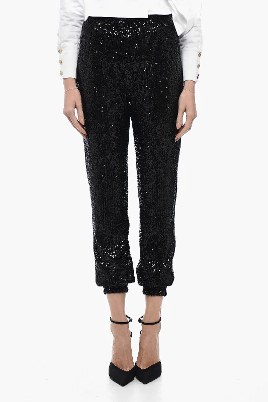 Printed tight trousers for women with bold patterns and eye-catching designs -In The Mood For Love Sequined ASHA Pants with Ankle Cuffs