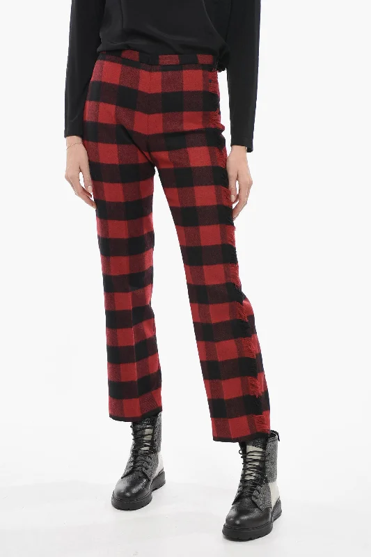 High-waisted tight trousers for women with belt loops for added style -Woolrich Stretch Wool Pants with Check Pattern