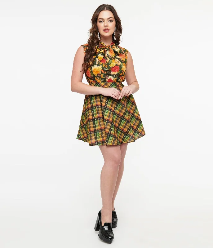 A-line mini skirts for fun flirty looks -Retrolicious 1950s Autumn Tartan Skater Skirt