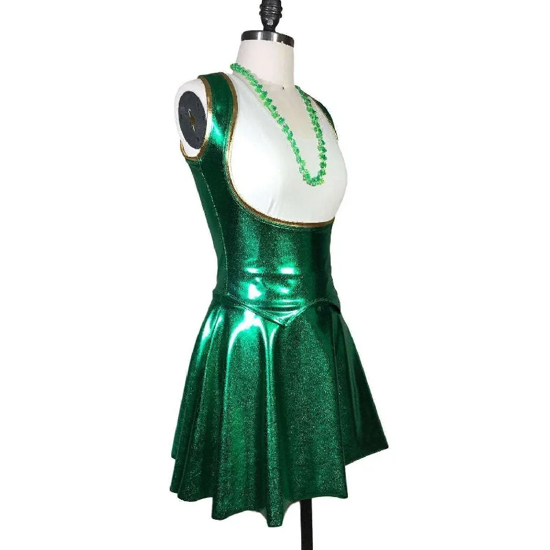 Wrap skirts for easy adjustable fit -Sexy Metallic Green Bodycon Top and Skirt - Leprechaun Costume