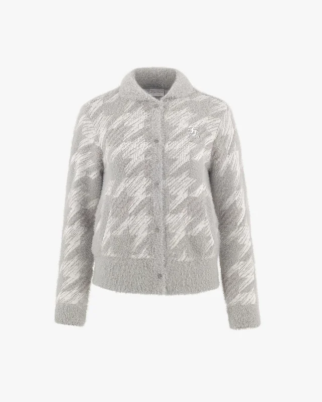 White - cardigan for a clean and fresh look -Collar Jacquard Wind Break Cardigan - Grey