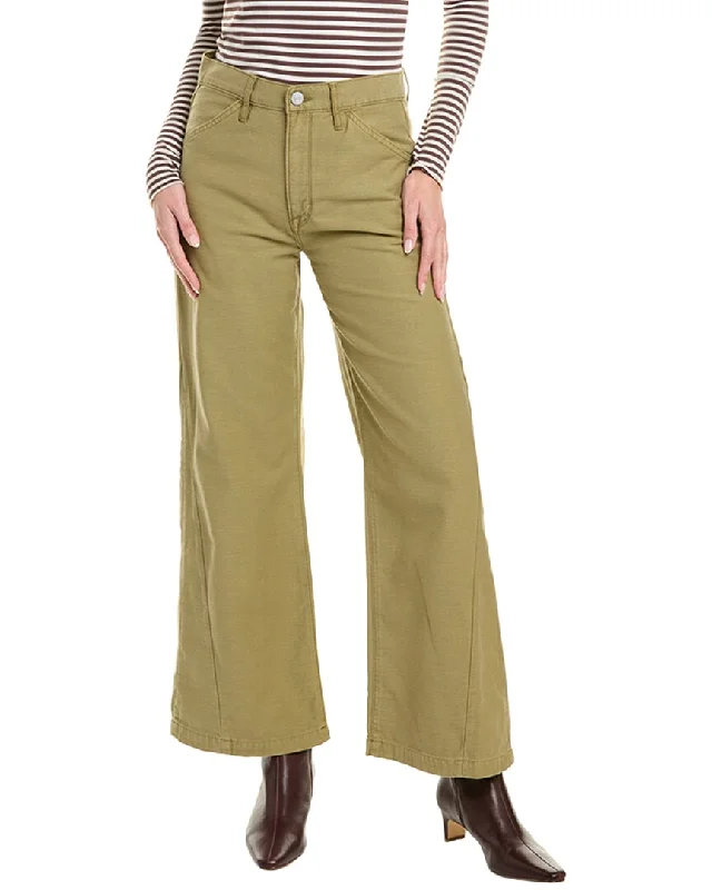 Boho-inspired tight trousers for women with earthy tones and relaxed fit -FRAME Denim Le Baggy Washed Summer Sage Palazzo Jean