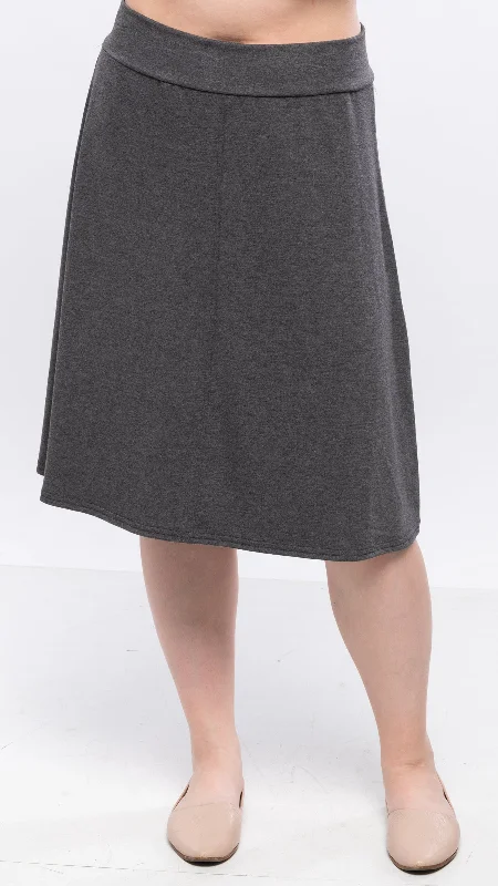 Ruffled midi skirts for delicate feminine touch -Soft Terry Flare Skirt - Charcoal Grey