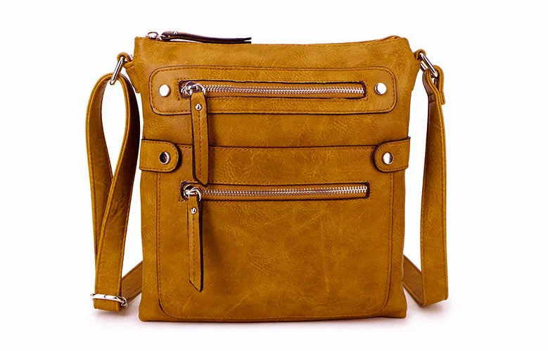 Small handle bags perfect for quick trips -LARGE MUSTARD YELLOW MULTI COMPARTMENT CROSSBODY BAG WITH LONG STRAP