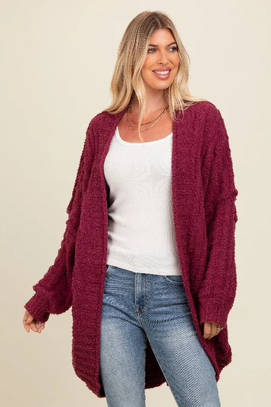 Women's cashmere cardigan for warmth -Burgundy Chunky Knit Dolman Cardigan