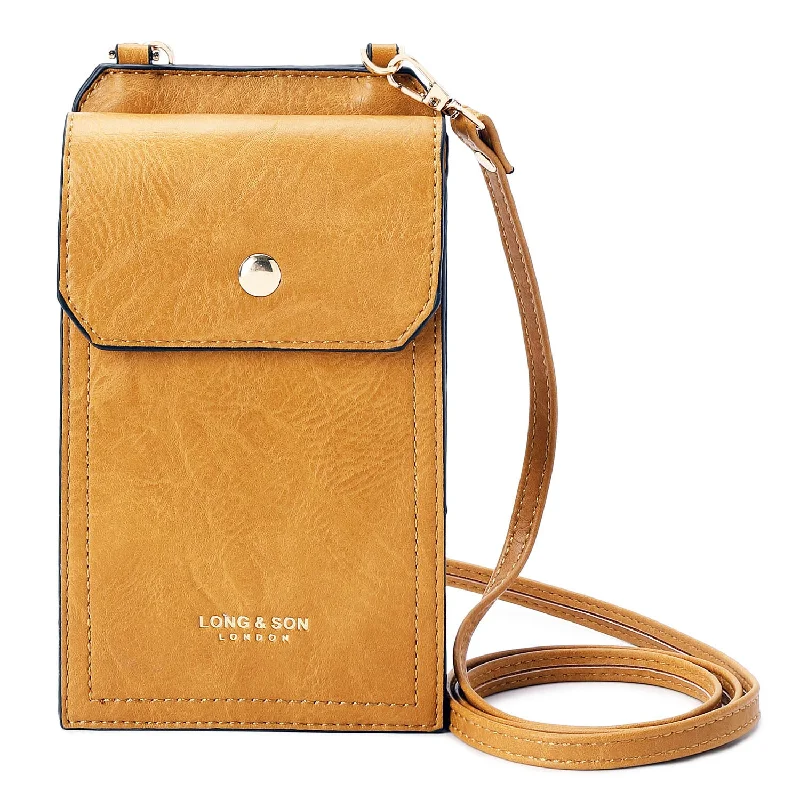 Handle bags with soft linings for protection -SMALL MUSTARD YELLOW MOBILE PHONE HOLDER CROSS BODY BAG