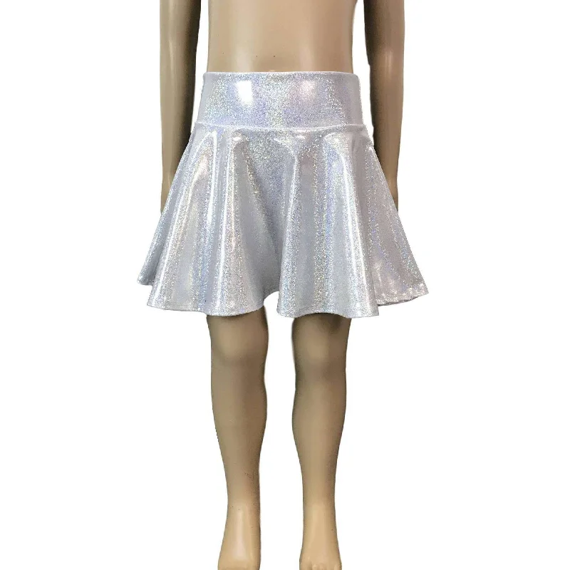 Soft skirts with gentle fabric drape -Children's Silver Holographic Skater Skirt