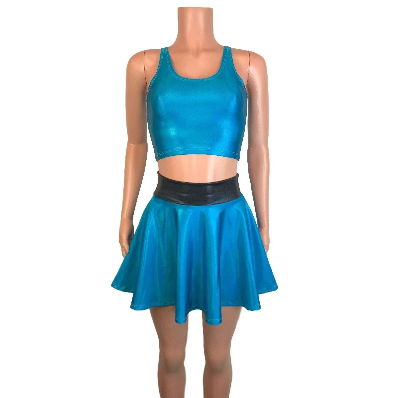 Cute denim skirts for youthful cool -PowerPuff Girls BUBBLES Costume W/ Blue Skater Skirt and Crop Top