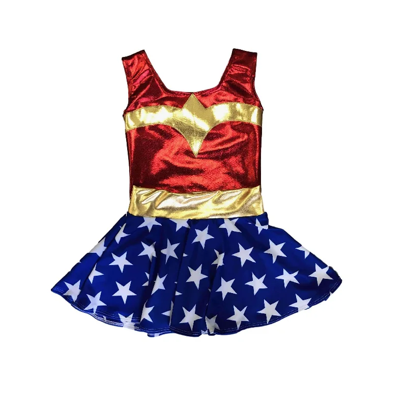 Designer skirts for luxury fashion flair -Children's Metallic Wonder Woman Costume w/ Stars Skirt