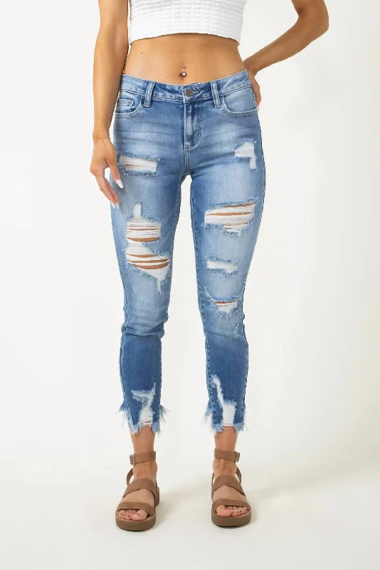 Loose-fit tight trousers for women with high waist and casual, comfortable style -Cropped Skinny Jeans In Washed Blue