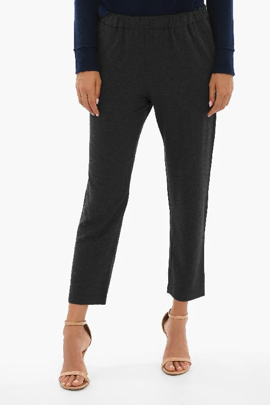 All-black tight trousers for women with simple, chic design for formal occasions -Woolrich Drawstring Waist Casual Pants