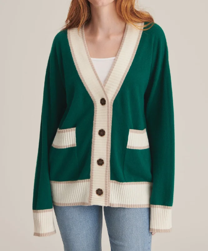 Machine - knitted cardigan for durability -Cashmere Varsity Cardigan