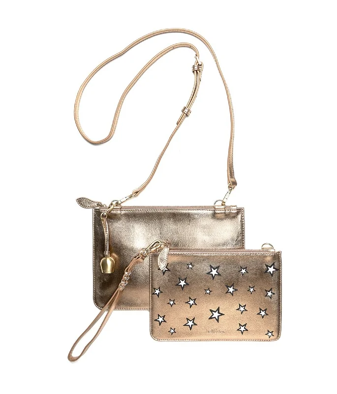 Handle bags with quilted leather for luxury -KATI Double Cross Body Bag - Gold Star Print