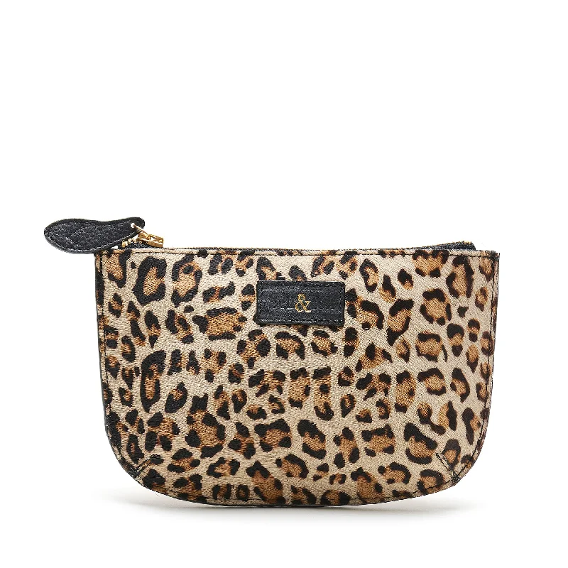 Handle bags with modern cutouts for style -FAYETTE Leather Pouch - Light Leopard