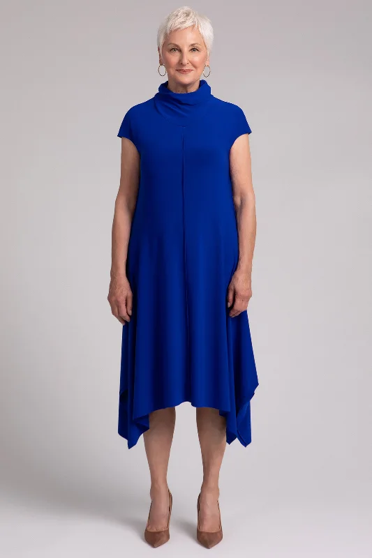 Embroidered Dresses for Detailed -Flounce Funnel Neck Dress | Lapis