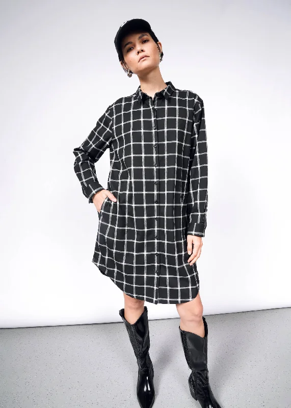 Spandex Dresses for Flexible -The Essential Plaid Long Sleeve Shirt Dress