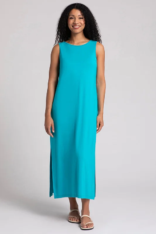 Christmas Dresses for Holiday -Bamboo Reversible Slit Tank Dress | Turquoise